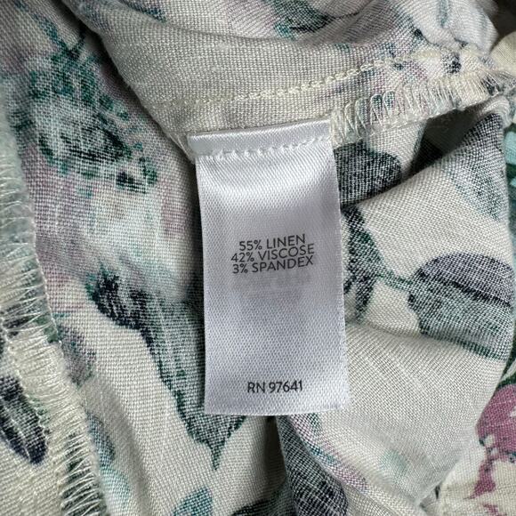 J.JILL Linen Stretch White Green Floral Side Zip Pants Size Medium Button Hem - Picture 5 of 8